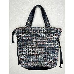 Juicy Couture Satchel Bag Womens Medium Multicolor Tweed Sequin Top Handle Lips